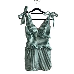 BCBGeneration Green and White Striped Ruffle Dress